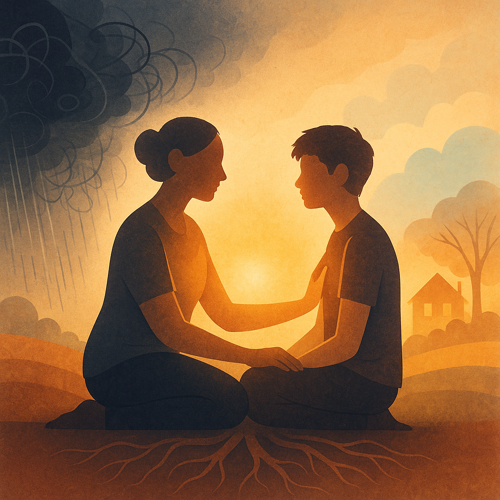 Mother and Son Connecting in the Forest