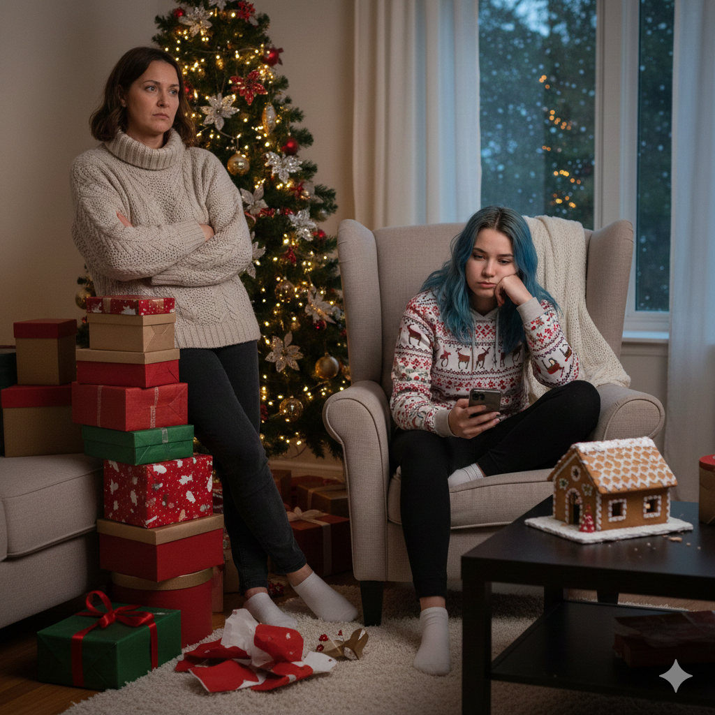 Mother and Daughter Holiday Tension