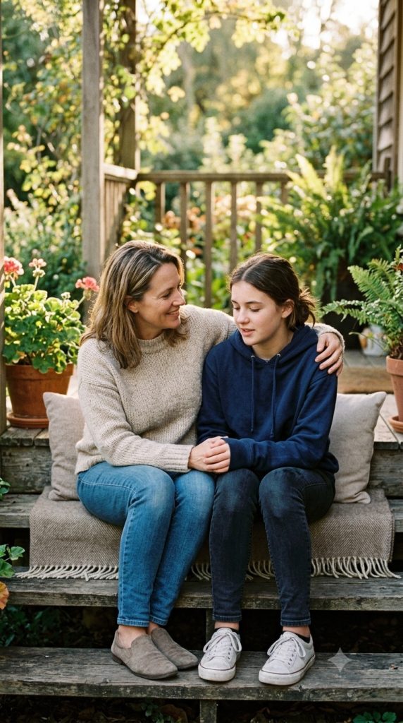 Mother Daughter sitting together