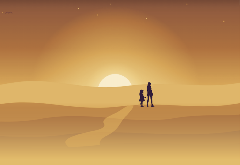 two girls in front of a sunset
